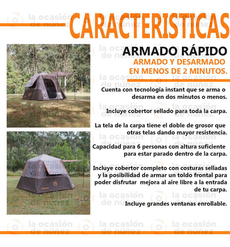 Imagen 5 de 9 de Carpa 6 Persons Coleman Instant Full Fly Autoarmable Camping