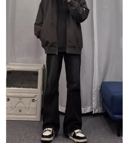 Jeans Negros De Corte Recto Para Hombre, Moda Juvenil