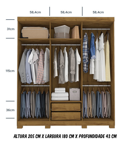 Imagem 4 de 4 de Guarda Roupa Munique 6 Portas 2 Gavetas 100% Mdf - Rovere