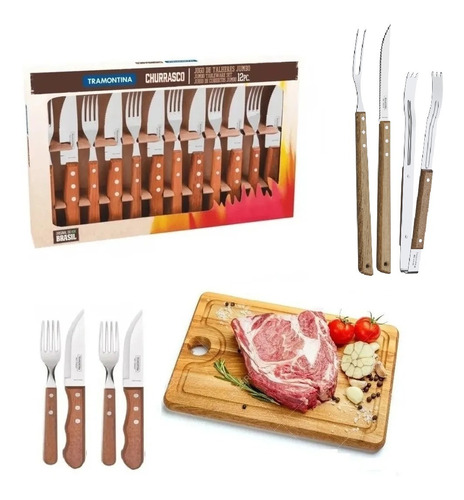 Juego Asado Jumbo 12 Piezas Tramontina+ Cuchilla + Pinzas LG