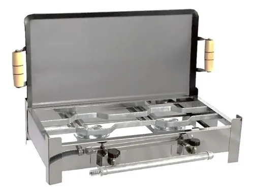 comprar Fogão Inox Fogareiro A Gás Duas Bocas + Chapa Bife E Kit Gás