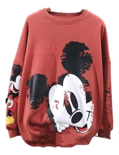 Sudadera Holgada Para Mujer Con Estampado De Mickey Mouse En