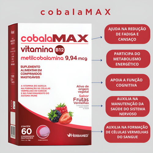 3x Vitamina B12 Metilcobalamina Comprimido Mastigável 9,9mcg