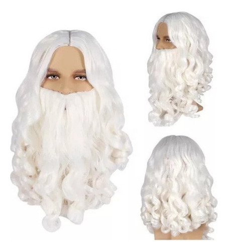 Peluca Sintética De Pelo Largo Y Rizado Blanco Santa Claus C