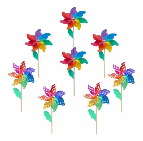 Pinwheels De Madera (flor Ø 9.5 Pulgadas) 7 Colores Arco Iri