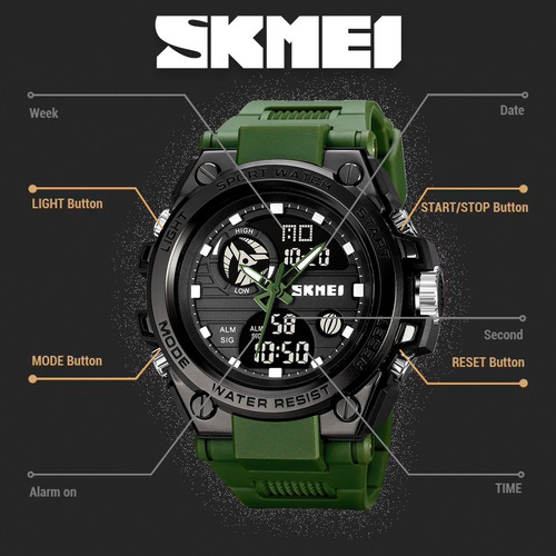 Reloj Digital Verde Militar Deportivo Led Cronometro Alarma