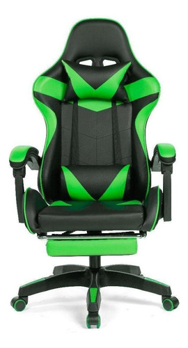 Cadeira de escritório Prizi JX-1039 gamer ergonômica  preto e verde com estofado de couro sintético