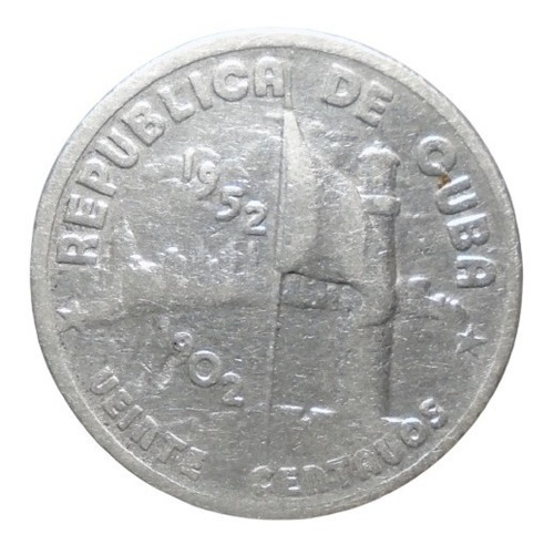 Cuba 20 Centavos 1952 Plata Ley 0.900 Conm. 50 Aniv. Cuba (Usado)