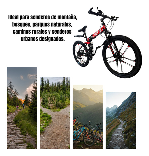 Bicicleta De Montaña Rodada 26 Plegable Con Frenos De Disco Rojo Con Negro 40