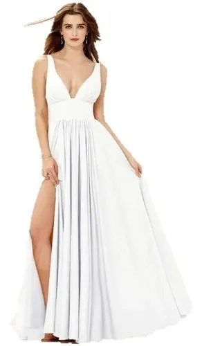 Vestido Largo Fiesta Damas De Honor Pierna Abierta Escote V