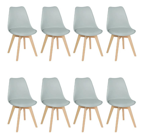 8 Cadeiras Estofada Leda Base Madeira Eames Cozinha Cores Estrutura da cadeira Cinza-claro