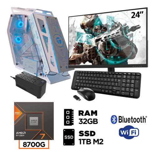Cpu Ryzen 7 8700g Ram 32gb Ssd 1tb Wifi Bluetooth Monitor 24