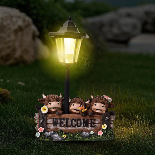 Estatua De Vacas De Jardín Solar Light Resin Sculpture
