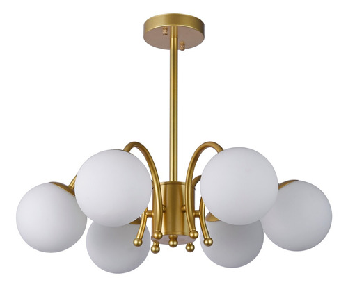 Lustre Pendente Globo Leitoso Moderno Sala De Jantar 6xe27 Cor Dourado 110V/220V