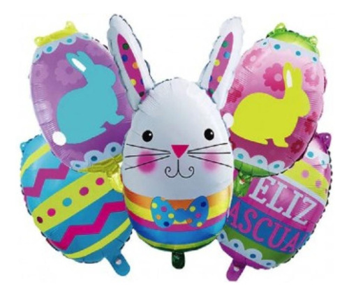 Pack 5 Globos Metálicos Huevitos Pascua Del Conejo