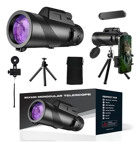 Telescopio Monocular Hd 80x100 Adaptador Y Trípode Para Aves Color