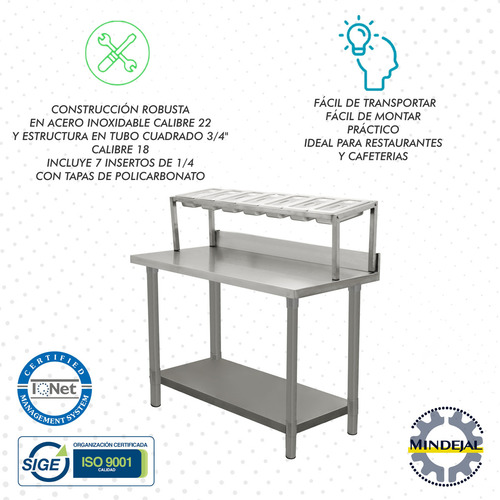 Mesa Para Pizzeria Con 7 Insertos Incluye Tapas Transparente Color 7 INSERTOS 1/4 EXTRUCTURA TUBO CUADRADO