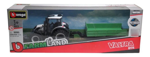 Miniatura Trator Valtra N174 Com Carreta Branco Bburago 3167
