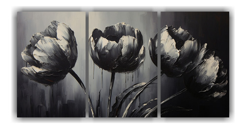 150x75cm Set 3 Lienzos Calidos Pintura Negra De Tulipanes