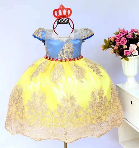 Vestido Infantil Festa Branca De Neve Realeza Luxo 1 Ao 12