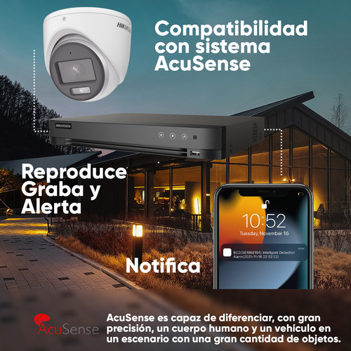 Hikvision Kit De 4 Cámaras De Seguridad Metálicas Con Micrófono Integrado Turret 3k 5mp Imagen A Color 24/7 Exterior Ip67 + Dvr 8mp 4 Canales Turbohd + 4 Canales Ip + 2tb Hdd Ids2ce70kf0t-plus-sc+2tb