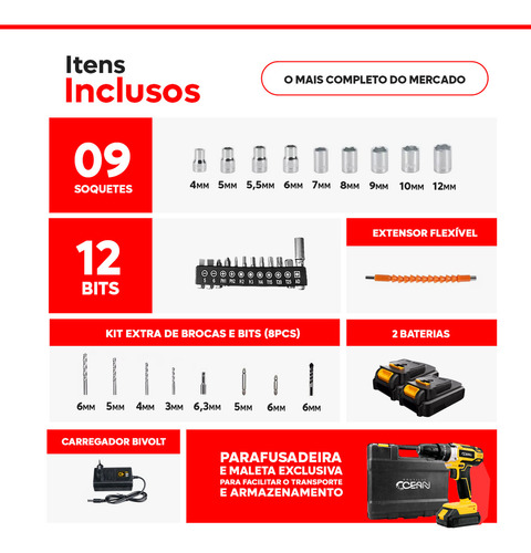 Parafusadeira Furadeira De Impacto Profissional Com 21v Com Maleta E 2 Baterias 127/220v 60hz Amarelo E Preto