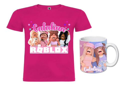 Polera 100% Algodón Roblox Niñas 2 + Tazón Personalizados 