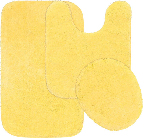Juego De 3 Alfombras De Baño Lavables Color Amarillo