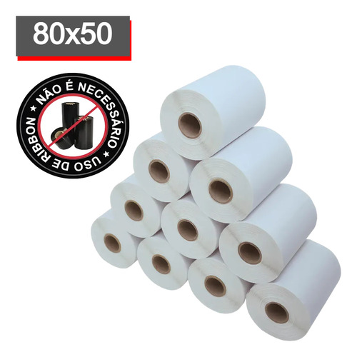 10 Rolos Etiqueta 80x50 Térmica Zebra Argox Elgin Cor Branco