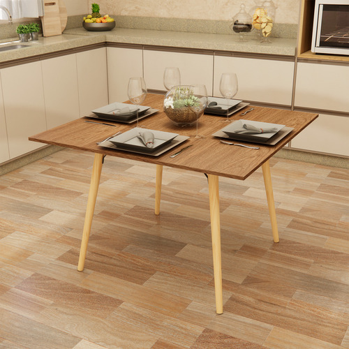 Mesa Sala De Jantar Cozinha Quadrada 4 Lugares 90 Cm Pés Madeira Tampo Freijó