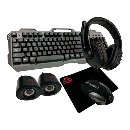 Kit Gamer Audifonos Teclado Mouse Parlantes Mousepad Dgx 5x1