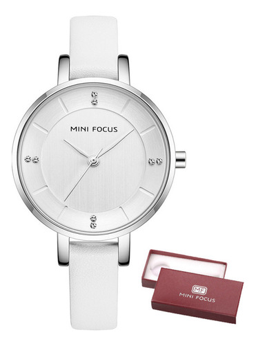 Reloj Mini Focus Simple De Cuarzo Con Diamantes Para Mujer Color De La Correa Blanco