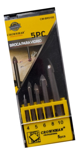 Juego De Brocas Para Vidrio 4, 5, 6, 8, 10mm De 5 Pcs