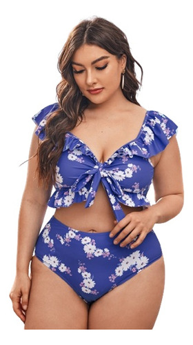 Traje De Baño De Bikini Con Volantes Estampados De Talla Gra