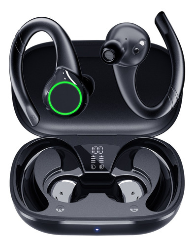 Audífono in-ear gamer inalámbrico MANKIW U5 negro con luz  verde LED