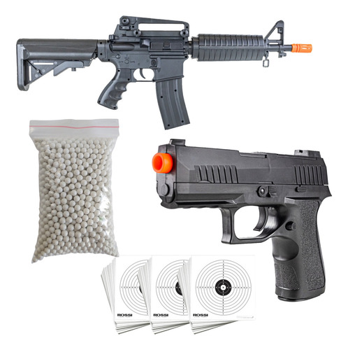 Kit Pistola P320 E Rifle M4 De Airsoft Rossi Bbs 10 Alvos