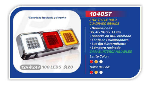 Juego Stop Triple Halo Cuadrado G Led 12-24v Plast Innova