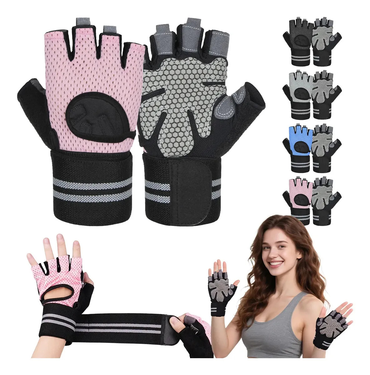 Guantes Para Gym Pesas Deportivos Muñequeras Mujer Y Hombre Rosa Xl