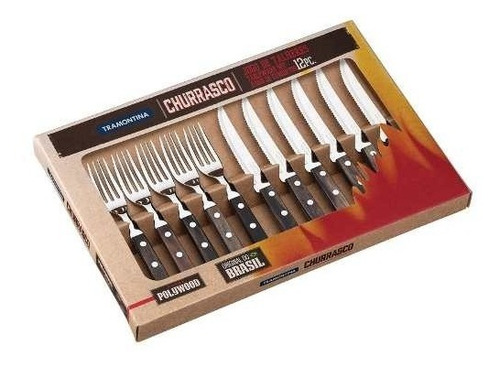 Imagem 1 de 5 de Garfo Faca Jogo Churrasco Inox Polywood Tramontina 21199903