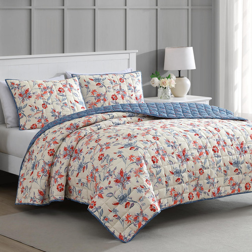 Juego De Ropa De Cama King 3 Piezas Microfibra Azul Y Blanco
