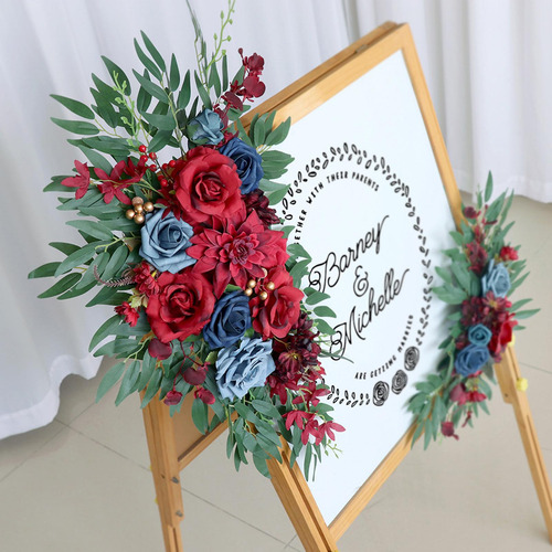 2 Letreros De Bienvenida De Boda Con Flores De Arco