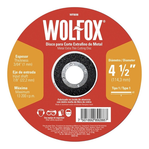 Disco Corte De Metal 9  2mm Extrafino Wolfox Wf0703