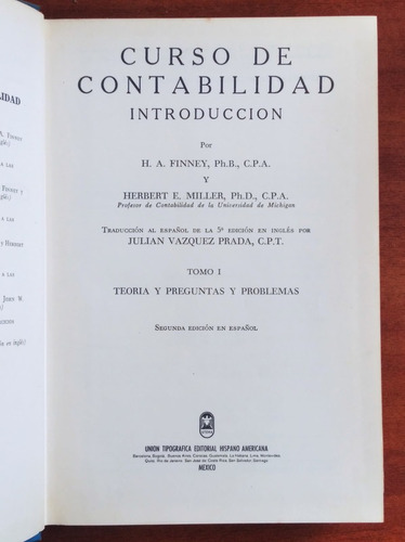 Curso De Contabilidad Introducción Tomo 1 / Finney - Miller (Usado)