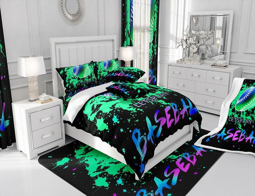 Jejeloiu Béisbol Juego De Cama De Béisbol Twin Size Kids 3d