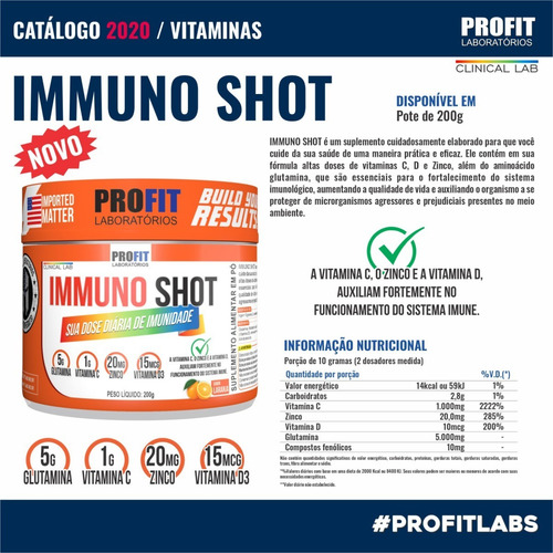 Immuno Shot C/ Vit C + D3 + Glutamina + Zinco 200g - Profit