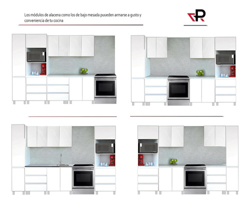 Bajo Mesada 120 Cm + Alacena 120 Cm + Tolva Despensero 40x200 + Portahorno 60x200 - Potenza Blanco