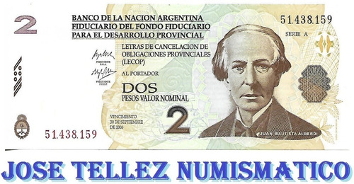 Ec# 201 Bono Argentino 2 Pesos Lecop Sin Circular Palermo