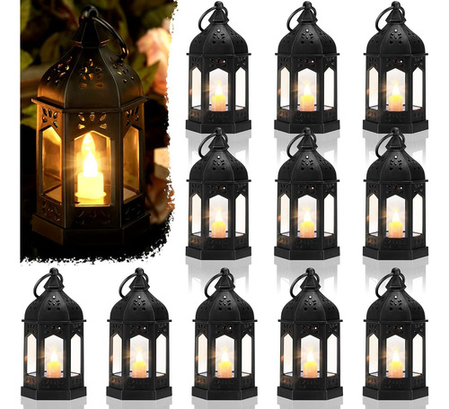 12 Pz Mini Linternas Con Vela Led Parpadeante, Vela Colgante