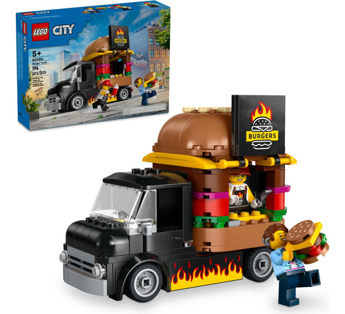 LEGO® City Camioneta Hamburguesería de juguete, set de construcción con camioneta y cocina, minifigura de una vendedora y accesorios, para mayores de 5 años 60404
