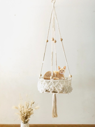 Hamaca / Cuna / Cama Para Gatos Colgante A Macramé.